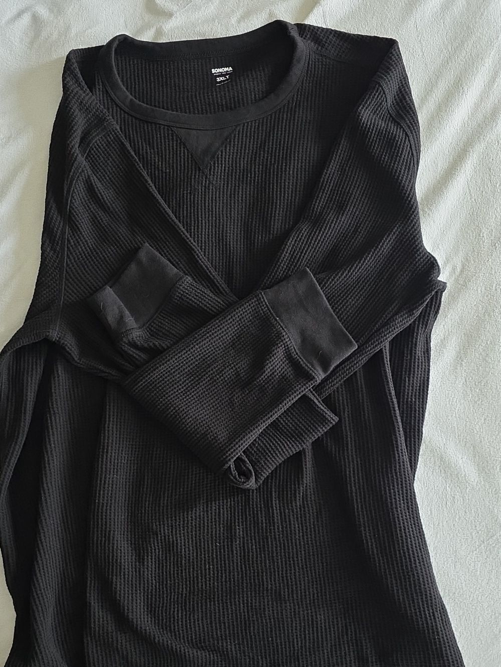 Sonoma Black Waffle-Knit Crew Top with Printed Logo 3XL TALL